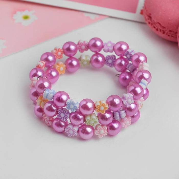 Браслет-пружинка детский "Выбражулька", цветы, три ряда, цвет МИКС
