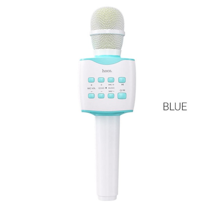 Микрофон для караоке Hoco BK5, 5 Вт, 1200 мАч, BT5.0, microSD, USB, коррекция голоса, синий 960393 микрофон для караоке luazon lzz 70 5 вт 1800 мач коррекция голоса подсветка розовый