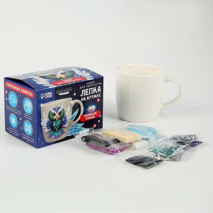 фото Набор для декора кружки полимерной глиной. лепка на кружке «ночная сова», со стразами школа талантов
