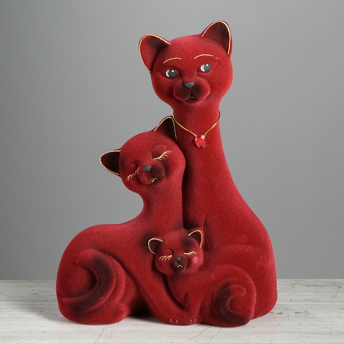 Копилка "Семейство котов" флок, бордовая