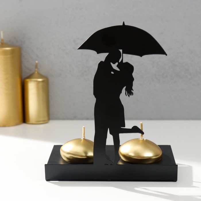 цена Подсвечник металл на 2 свечи Свидание под зонтом чёрный 14,5х12х6,8 см