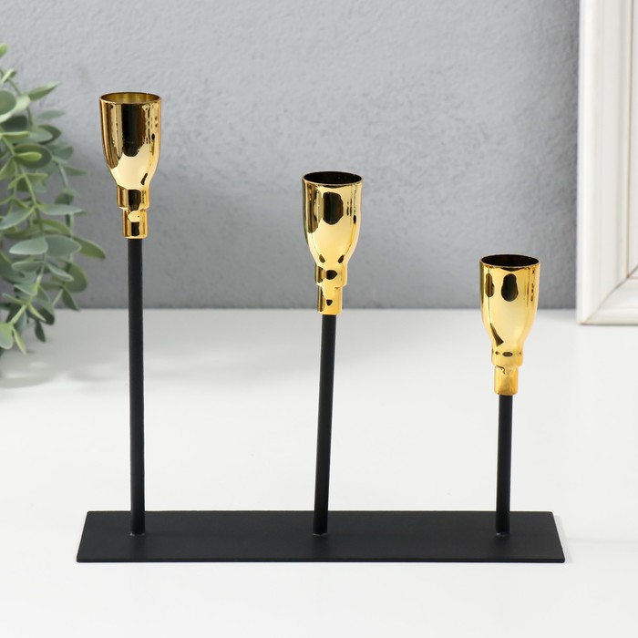 Подсвечник металл на 3 свечи Ахиллес чёрный с золотом 20х6х18 см цена и фото