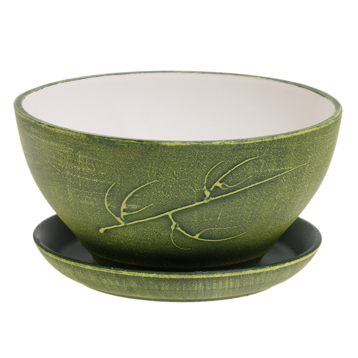 Кашпо "Фиалка" зелёное, патина, 1 л