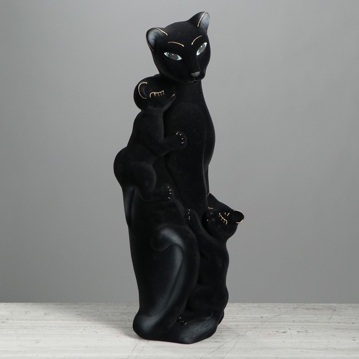 Копилка "Багира с котятами" большая, флок, чёрная