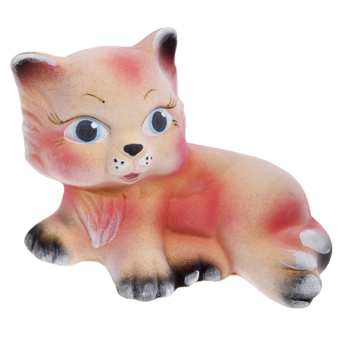 Копилка "Котёнок" персиковая, флок