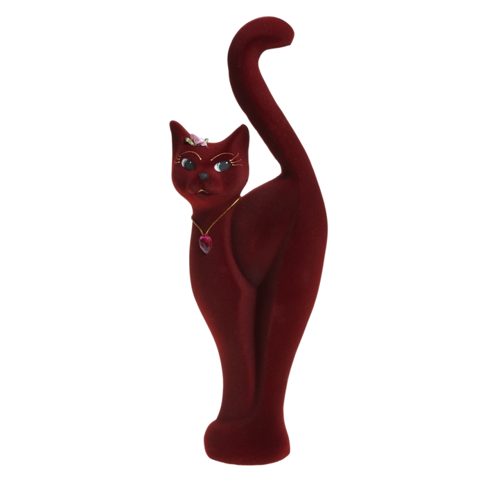 Копилка "Кошка Анфиса" большая, флок, бордовая