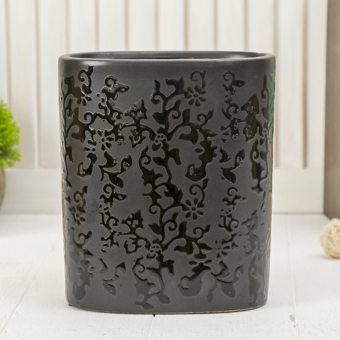 Ваза "Чёрные кружева" овальная