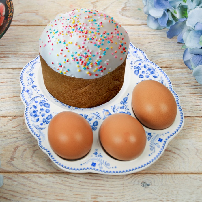 Фигурная подставка на 3 яйца и кулич "Узор"