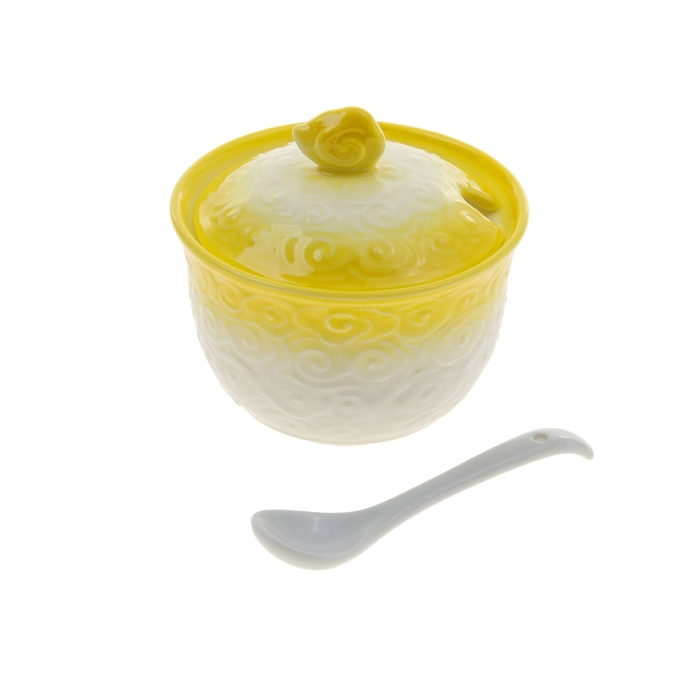 Сахарница 210 мл "Завитушка", с ложкой, цвет желтый