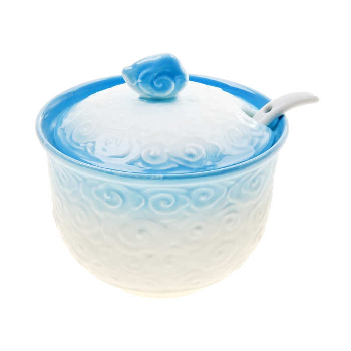 Сахарница 210 мл "Завитушка", с ложкой, цвет голубой