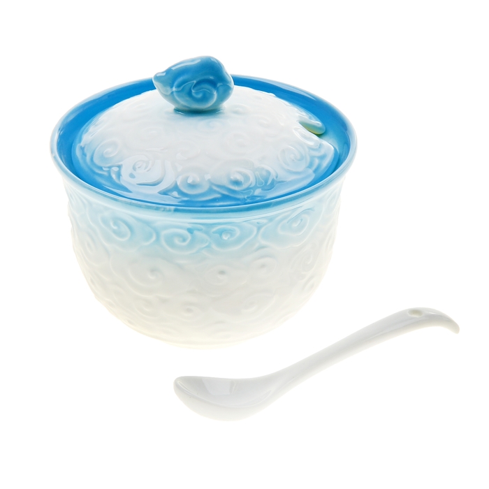 Сахарница 210 мл "Завитушка", с ложкой, цвет голубой
