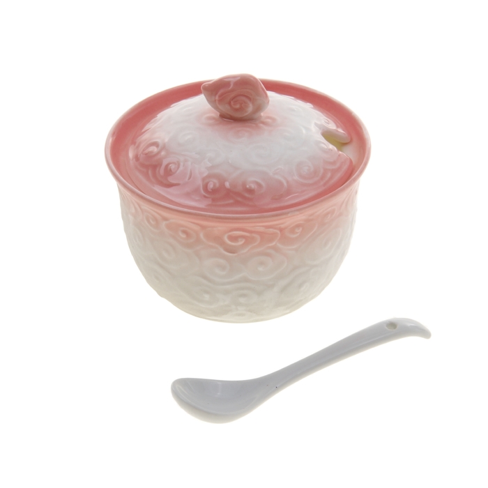 Сахарница 210 мл "Завитушка", с ложкой, цвет розовый