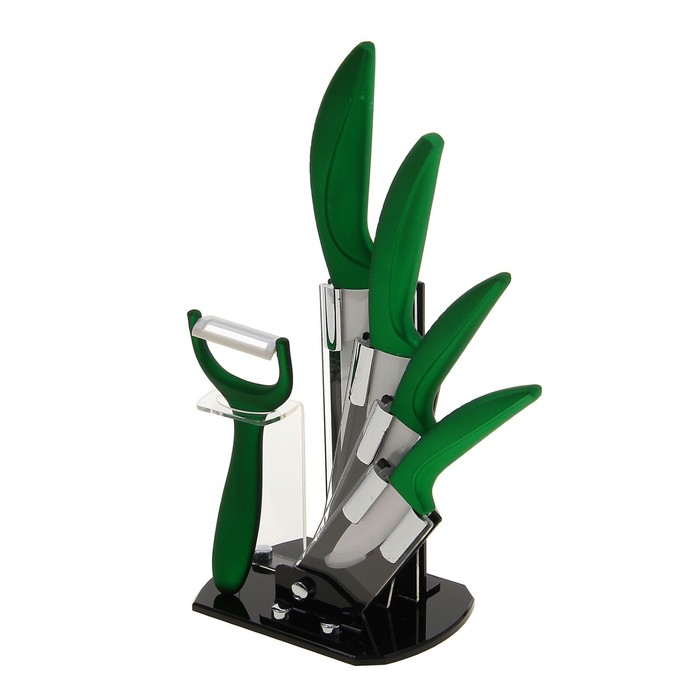 Набор 5 предметов: 4 ножа 7,5/10/13/15 см, овощечистка на подставке "Сочная зелень"