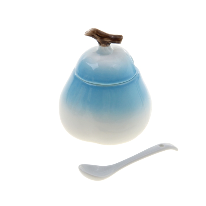 Сахарница 250 мл "Груша", с ложкой, цвет голубой