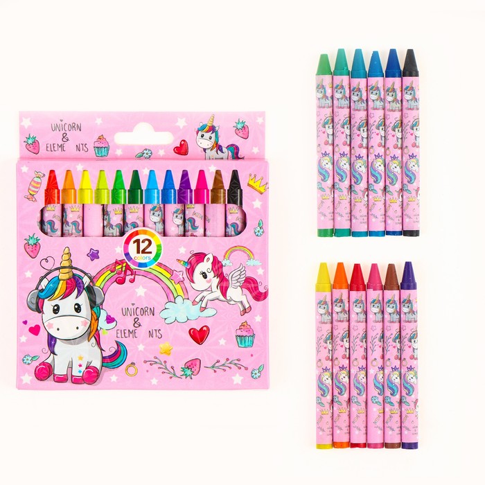 Восковые карандаши «Единорог», набор 12 цветов цена и фото