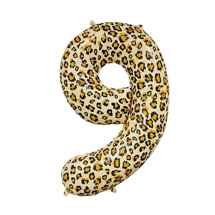 Шар фольгированный 32 Цифра 9, цвет леопард шар фольгированный 32 цифра 9 цвет золотой