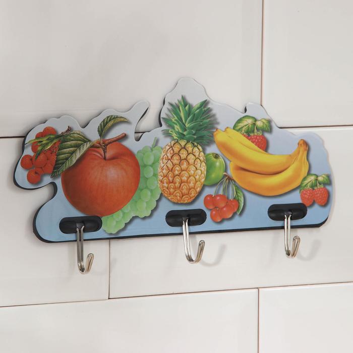 Вешалка на липкой ленте, на 3 крючка &quot;Фрукты&quot;, цвет МИКС