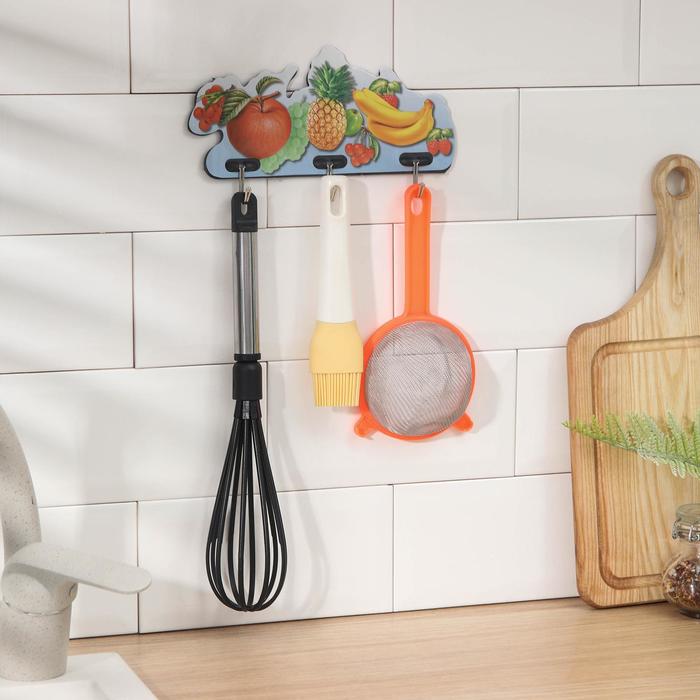 Вешалка на липкой ленте, на 3 крючка "Фрукты", цвет МИКС