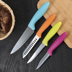 Набор кухонных ножей, лезвие: 15 см, 11,5 см, 11 см, 8 см, на подставке, цвет МИКС от Сима-ленд
