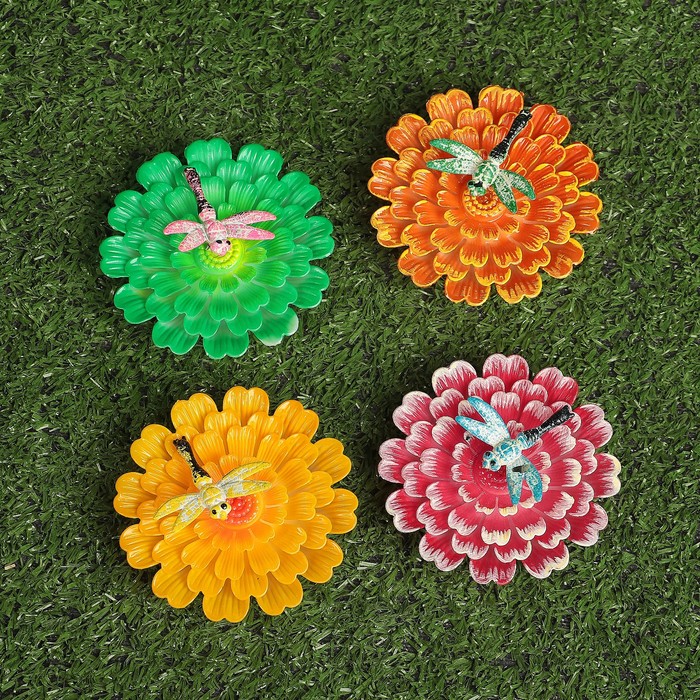 Декоративный штекер "Стрекоза на цветке" микс