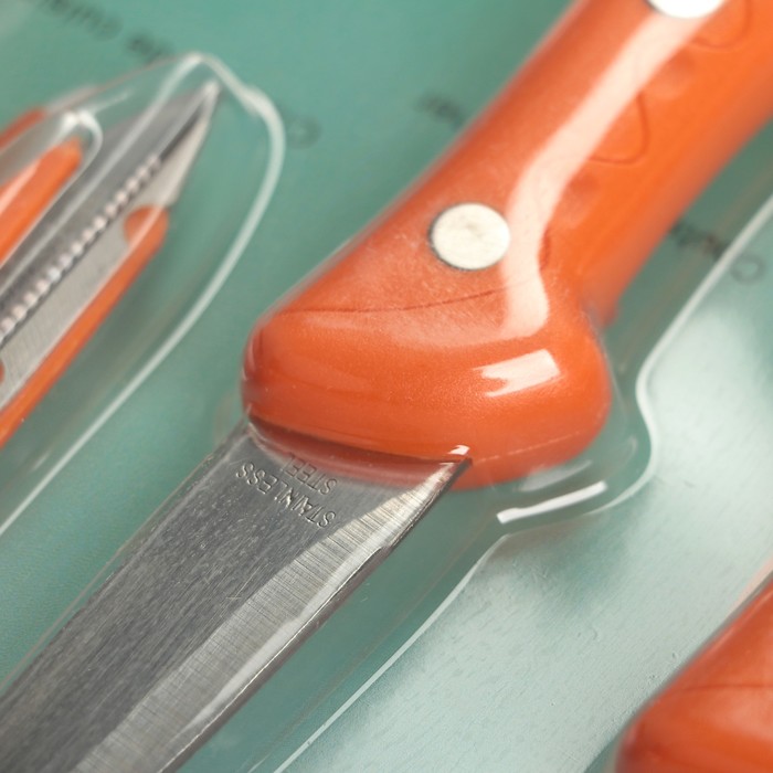 Набор 6 предметов: 4 ножа 20/19,5/11,5/9 см, ножницы, доска 30х24 см, цвета МИКС