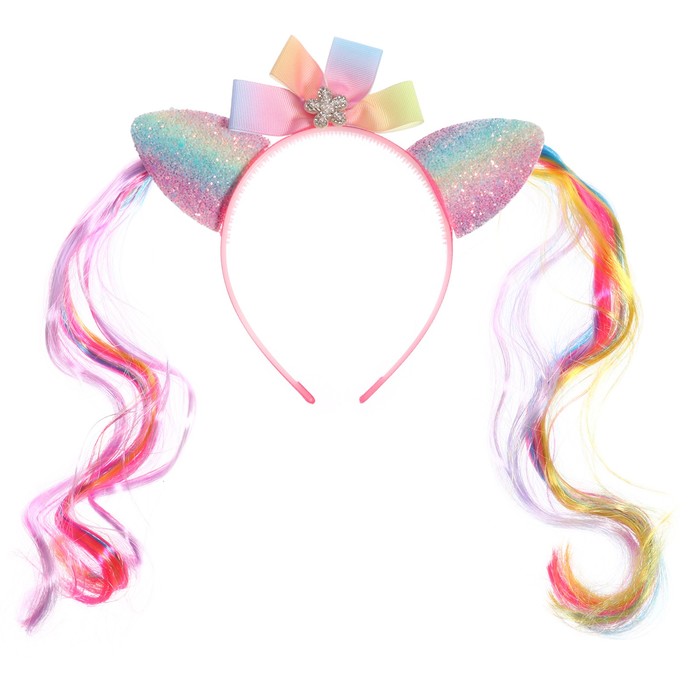 Карнавальный ободок Бантик с цветными прядями карнавальный ободок бантик с цветными прядями hidde цвет разноцветный материал искусственный волос