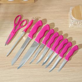 Набор кухонных принадлежностей, 8 ножей, ножеточка, ножницы, на подставке, цвет МИКС от Сима-ленд