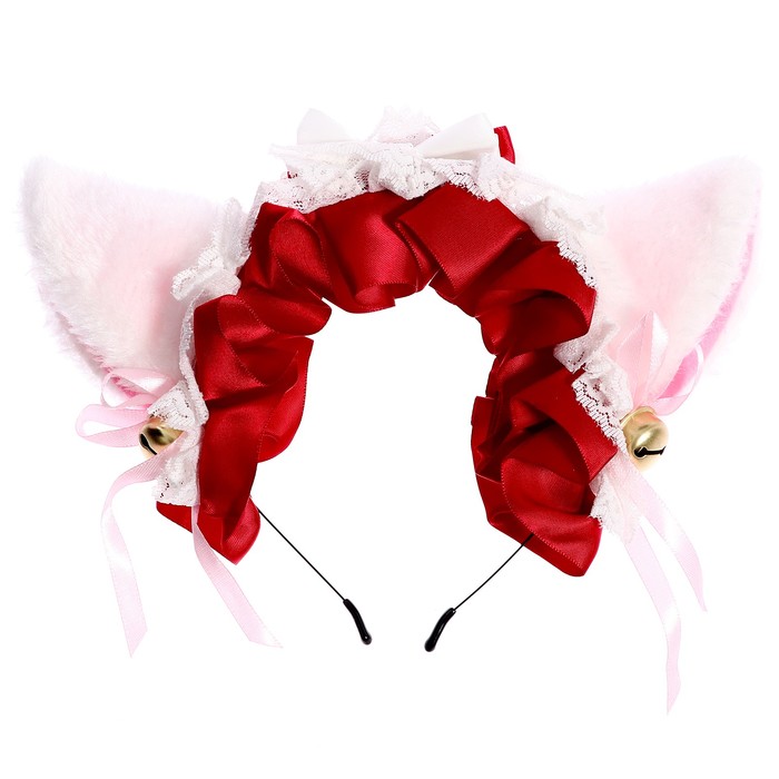 Карнавальный ободок «Аниме ушки» с красной повязкой карнавальный ободок аниме ушкис чёрной повязкой