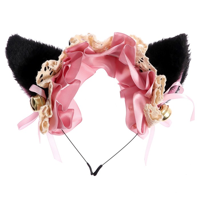 Карнавальный ободок «Аниме ушки» с розовой повязкой карнавальный ободок аниме ушкис розовой повязкой hidde цвет чёрный материал текстиль