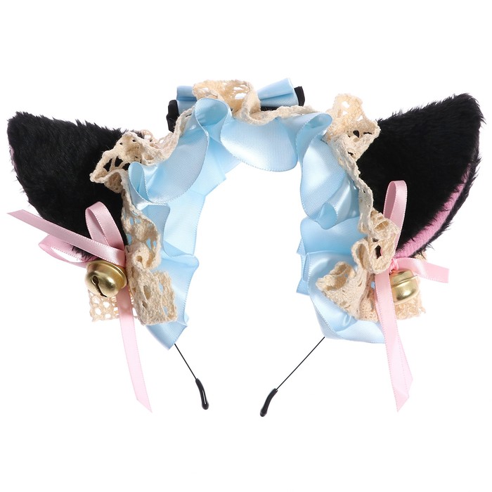 Карнавальный ободок «Аниме ушки» с голубой повязкой карнавальный ободок аниме ушкис чёрной повязкой