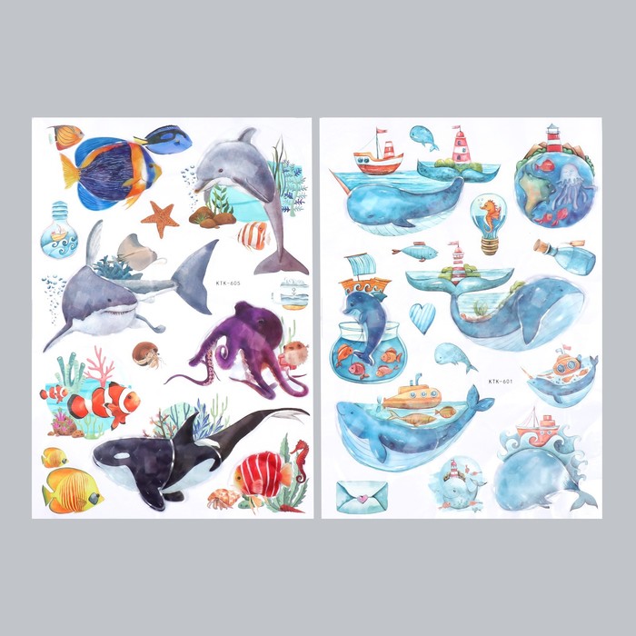 

Наклейка пластик многослойная "Морская жизнь" МИКС 60х35 см