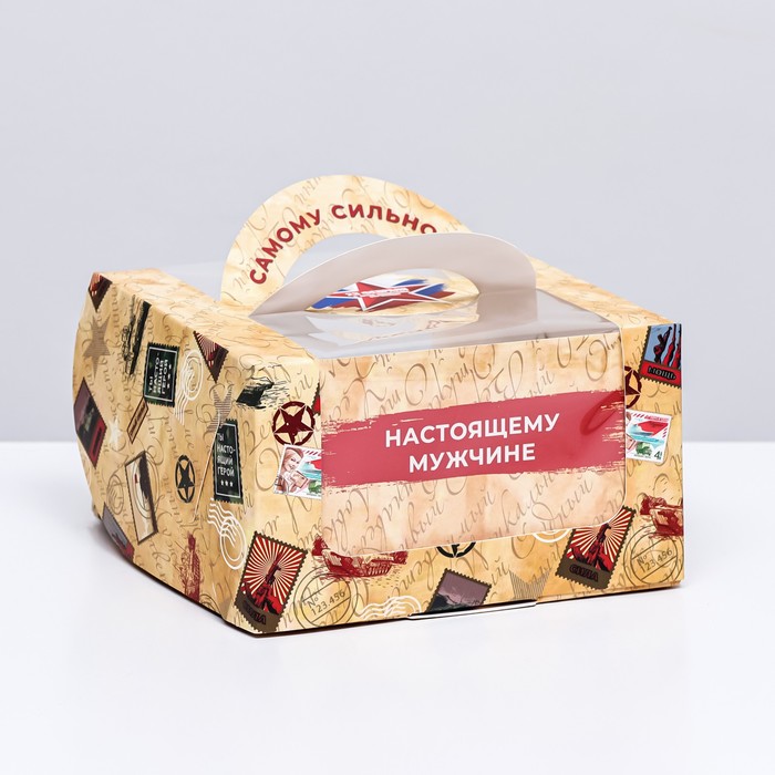 Коробка под бенто-торт с окном Самому сильному, 14 х 14 х 8 см коробка складная самому сильному 14 × 14 × 3 5 см
