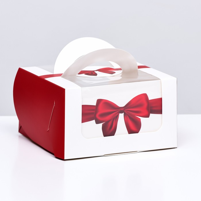 Коробка под бенто-торт с окном Красный бант, 14 х 14 х 8 см коробка под бенто торт с окном с днем рождения 14 х 14 х 8 см