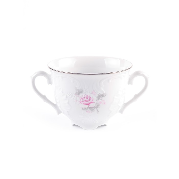 фото Чашка для бульона cmielow рококо «бледная роза, отводка платиной», фарфор, 330 мл