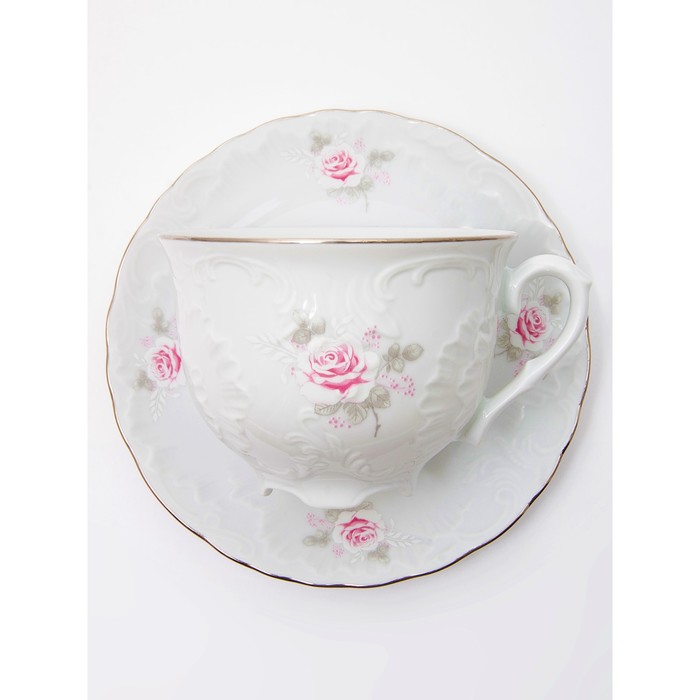 Чайная пара Cmielow Rococo «Бледные розы, отводка платина», 250 мл пара чайная cmielow rococo 3604 250 мл