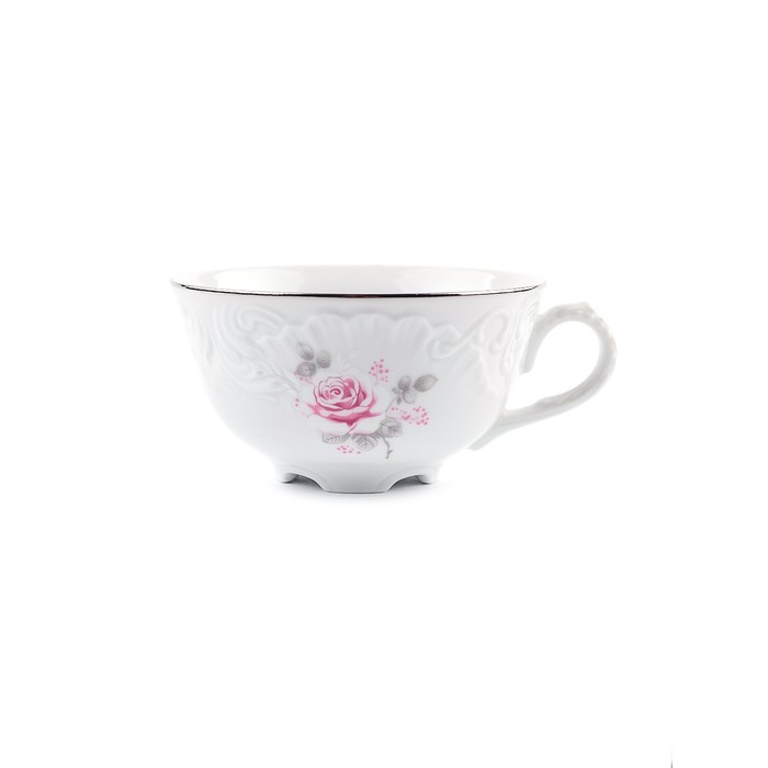 Чашка чайная Cmielow Rococo «Бледные розы, отводка платина», 220 мл