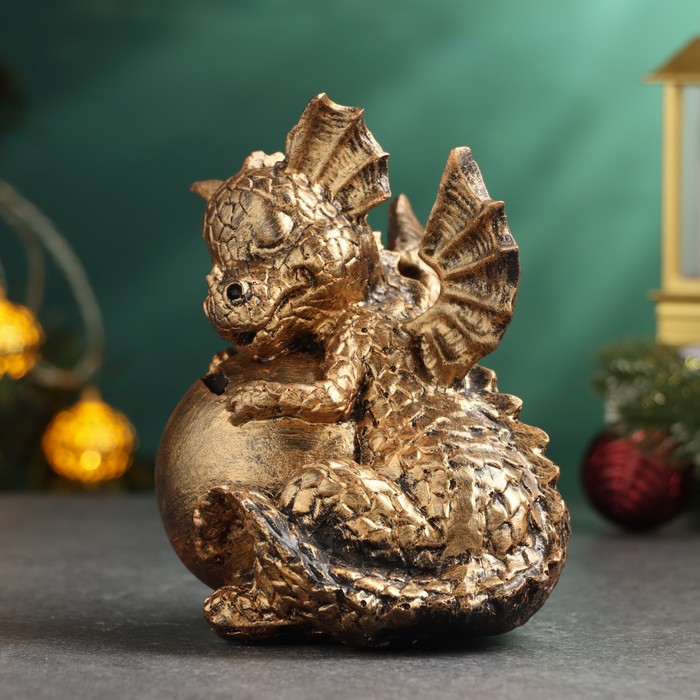 

Копилка "Дракоша с шаром" бронза, 14см