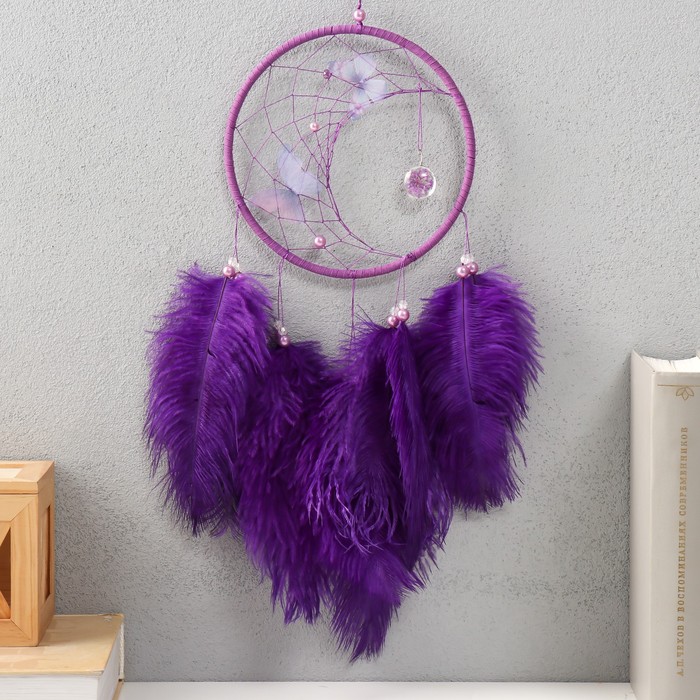 

Ловец снов "Бабочки и страусиные перья" фиолетовый d=15 см 50х15 см