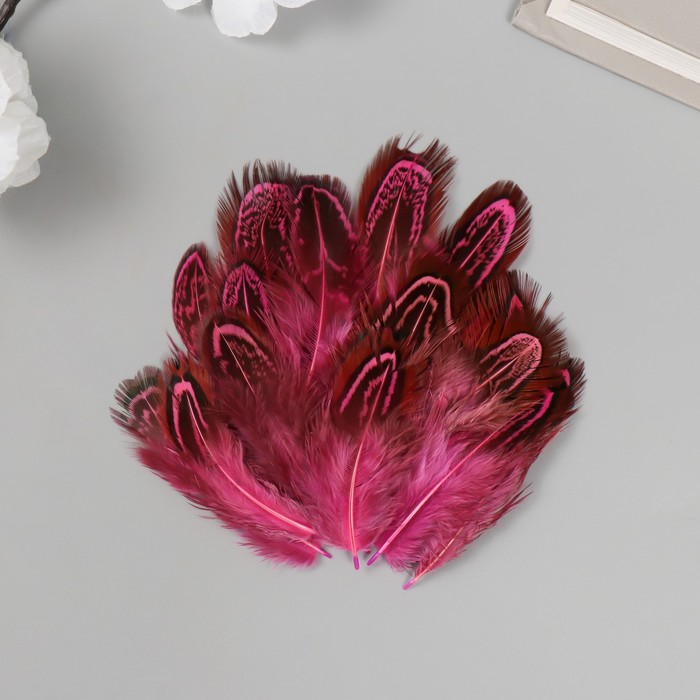Перо декоративное фазана Рябь. Розовая набор 20 шт h=5-7 см