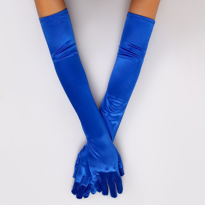 Карнавальный аксессуар - перчатки 55см, цвет синий цена и фото