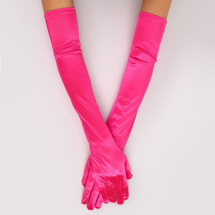 Карнавальный аксессуар - перчатки 55см, цвет фуксия цена и фото