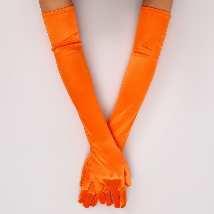 Карнавальный аксессуар - перчатки 55см, цвет оранжевый цена и фото