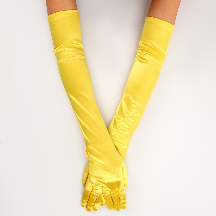 Карнавальный аксессуар - перчатки 55см, цвет желтый цена и фото