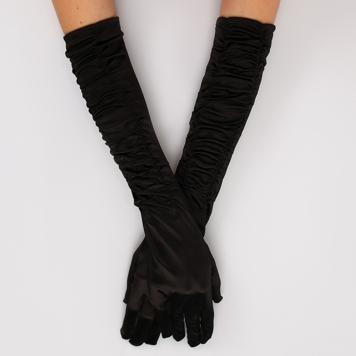 Карнавальный аксессуар - перчатки со сборкой, цвет черный цена и фото