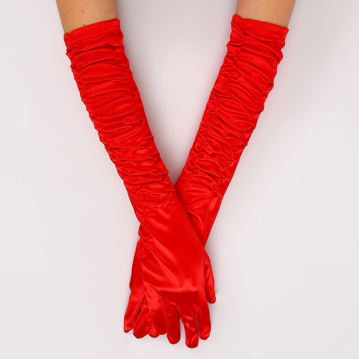 Карнавальный аксессуар - перчатки со сборкой, цвет красный цена и фото