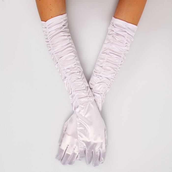 Карнавальный аксессуар - перчатки со сборкой, цвет белый цена и фото