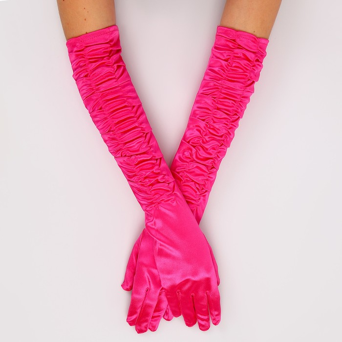 Карнавальный аксессуар - перчатки со сборкой, цвет фуксия цена и фото