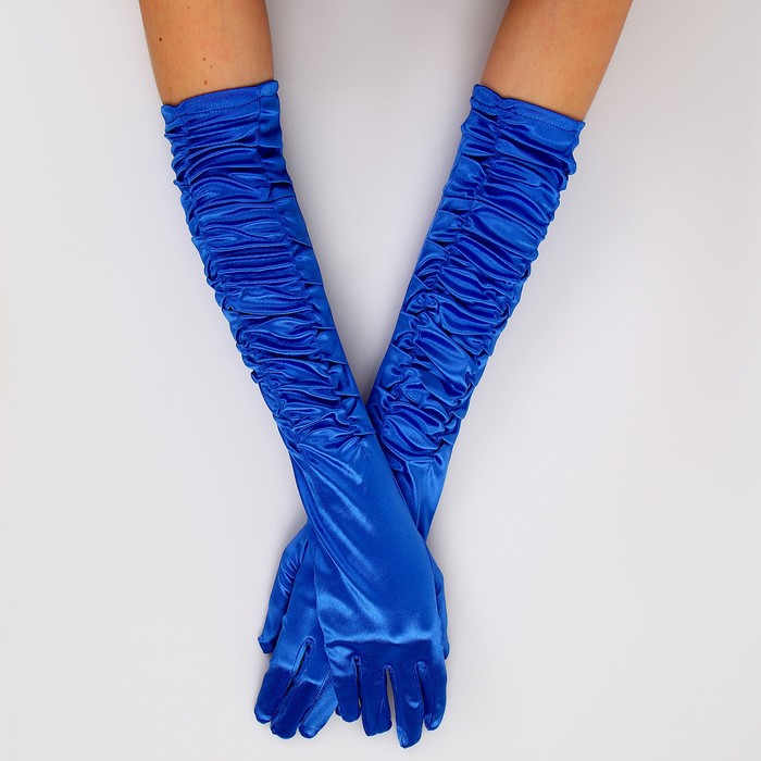 Карнавальный аксессуар - перчатки со сборкой, цвет синий цена и фото