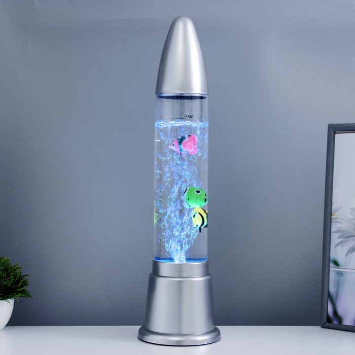 Светильник Аквариум LED RGB, лава, серебро 12x12x50 см
