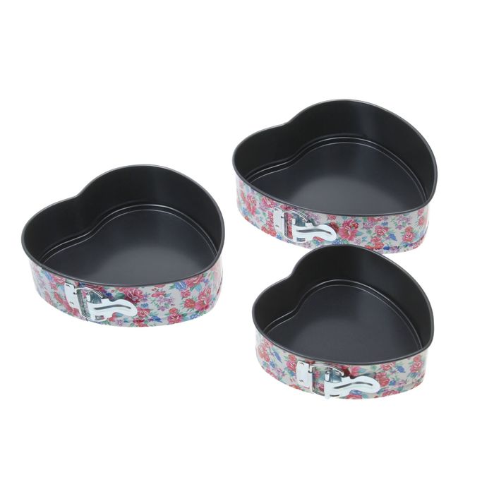 Набор форм для выпечки разъемных с а/п покрытием "Розы. Сердце" 3 шт 18/22/25 см